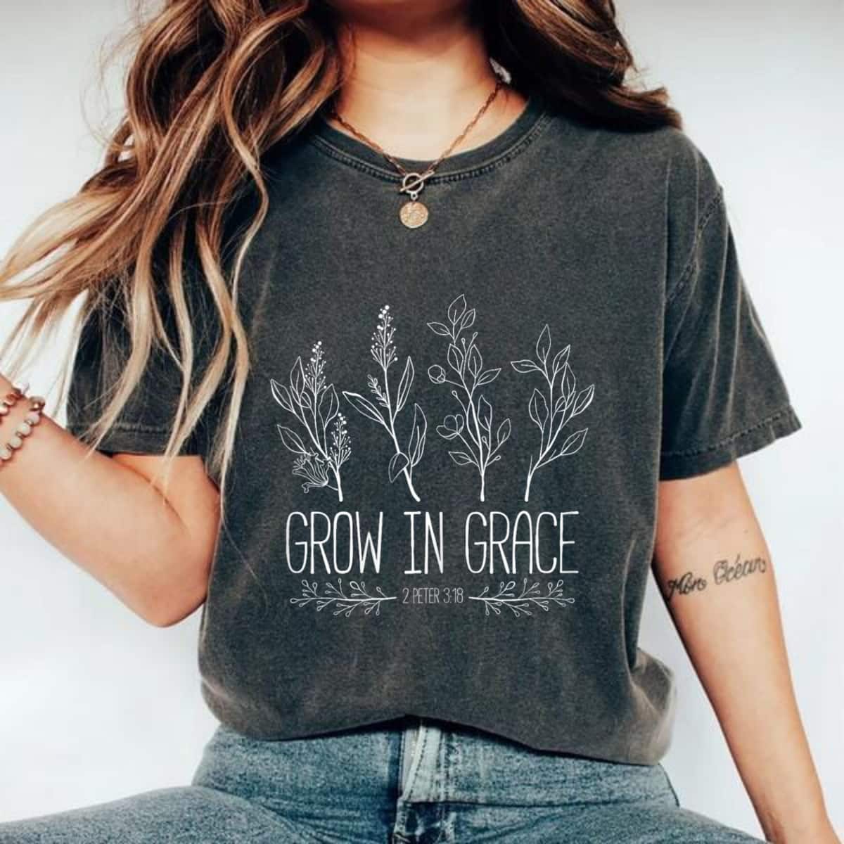 Floral Grow In Grace Succulent Plant Christian Religious T-Shirt