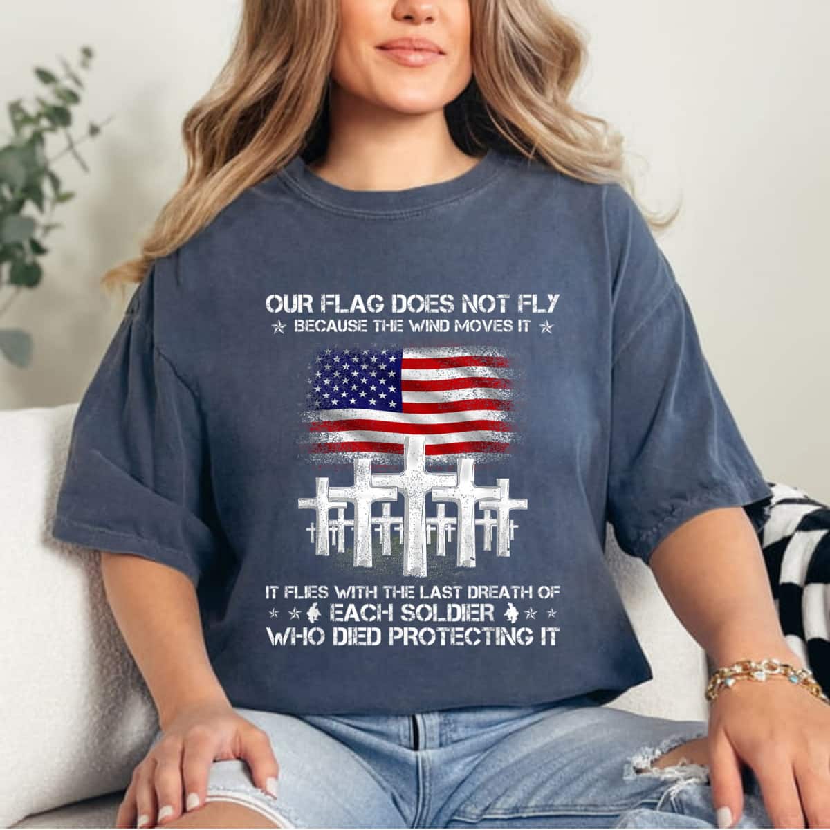 Mens USA Cross Our Flag Does Not Fly Because The Wind Moves It T-Shirt