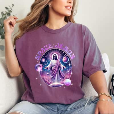 Space Jesus Cosmic Galaxy Galactic Savior Christian Planet T-Shirt