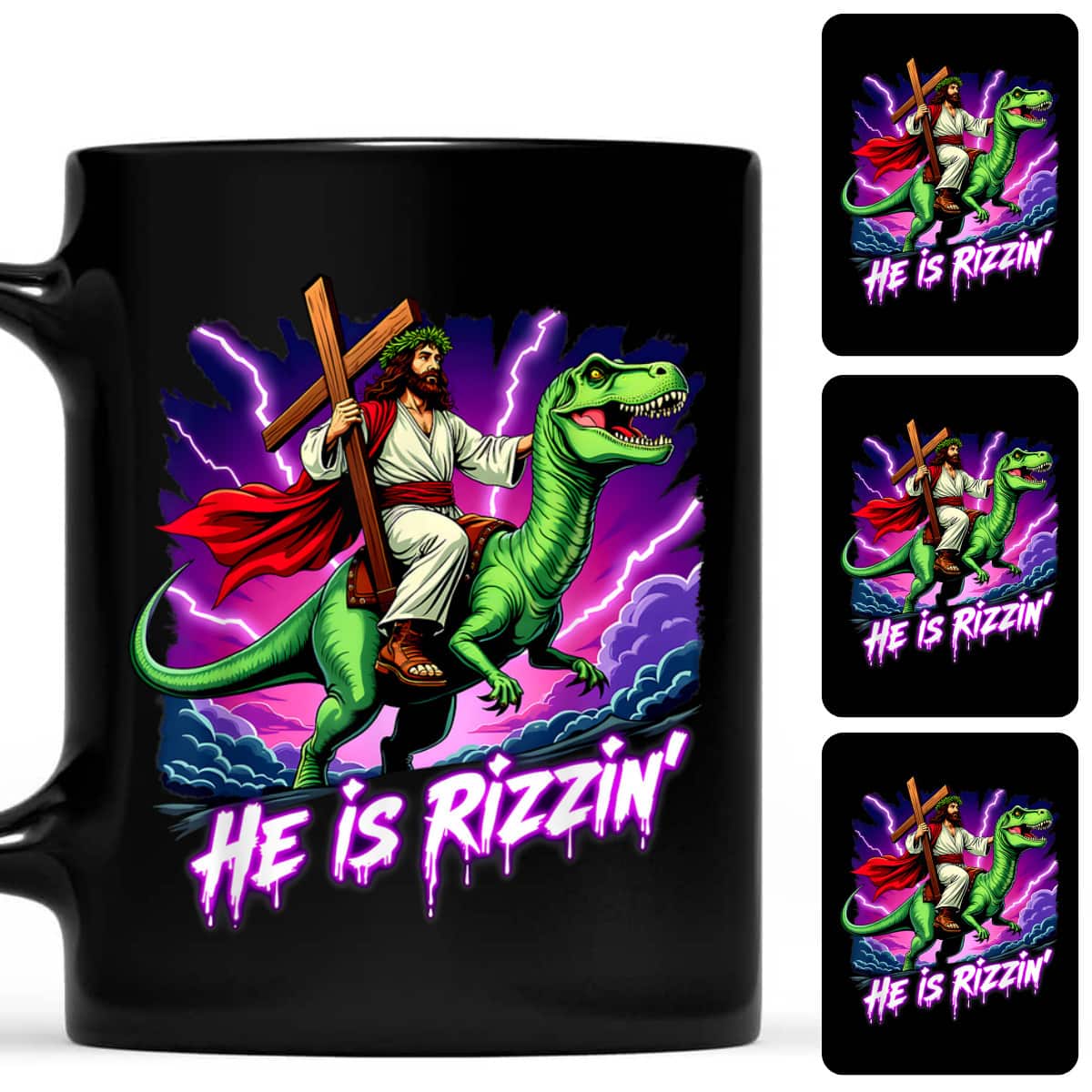 Retro Jesus Christian He Is Rizzin' Riding T-Rex Dinosaur T-Shirt Retro Jesus Christian He Is Rizzin' Riding T-Rex Dinosaur T-Shirt