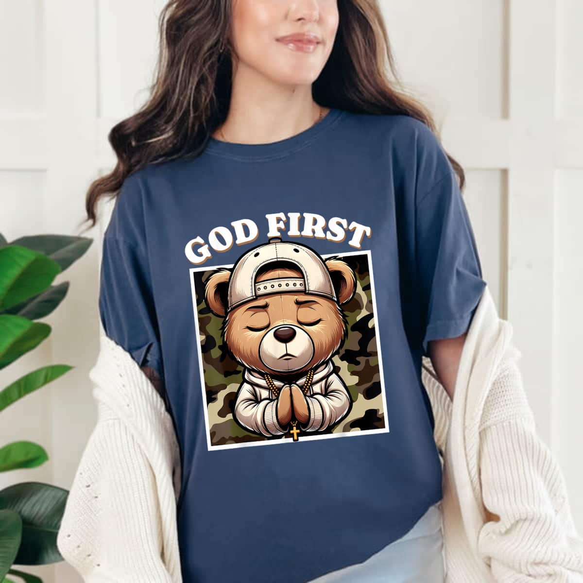 God First Hip Hop Camo Teddy Bear Christian Streetwear Pray T-Shirt God First Hip Hop Camo Teddy Bear Christian Streetwear Pray T-Shirt