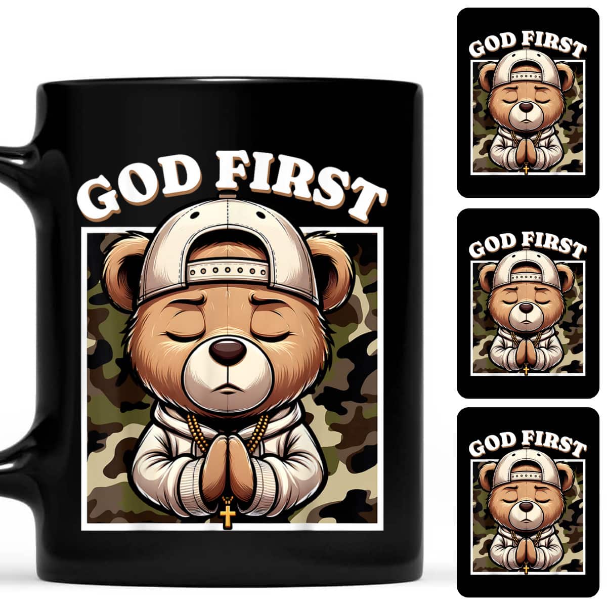 God First Hip Hop Camo Teddy Bear Christian Streetwear Pray T-Shirt God First Hip Hop Camo Teddy Bear Christian Streetwear Pray T-Shirt