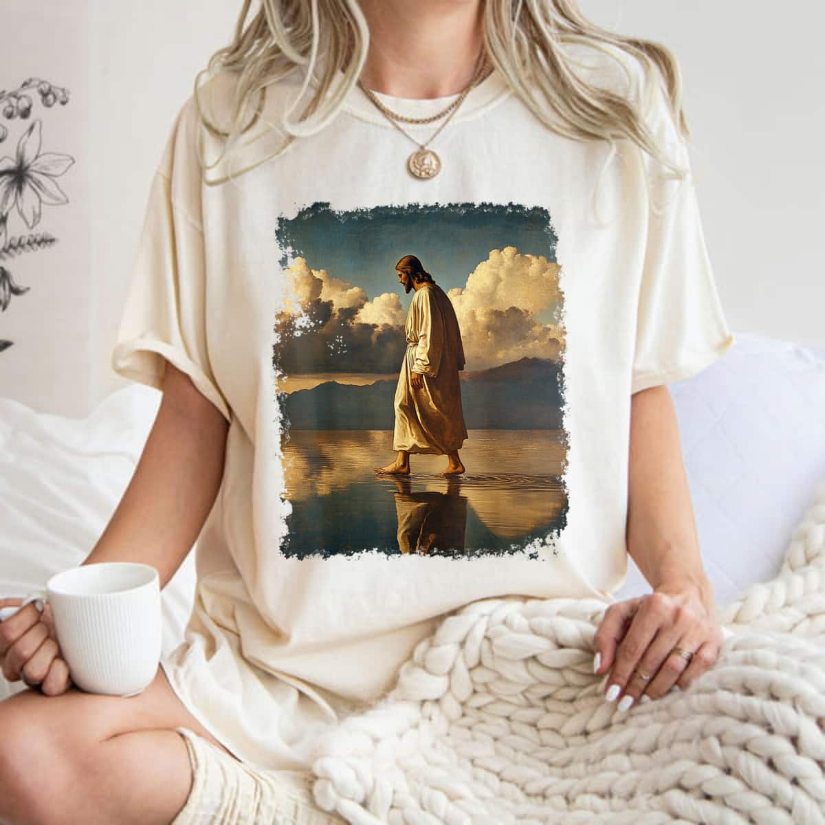 Jesus Christ Walking On Water Christian Bible Graphic T-Shirt Jesus Christ Walking On Water Christian Bible Graphic T-Shirt
