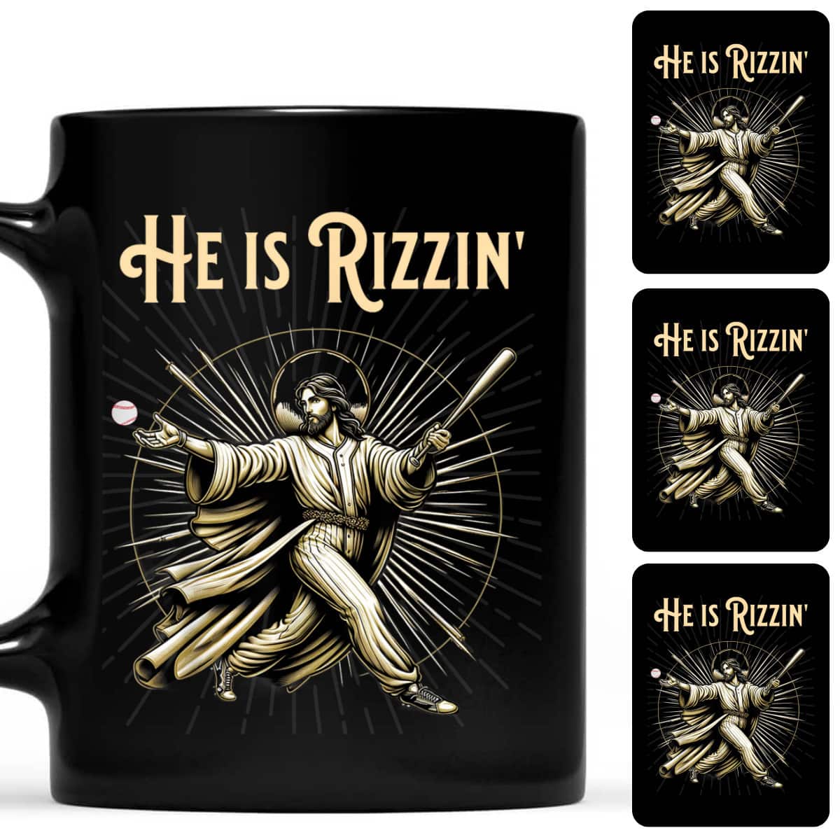 Funny Christian He Is Rizzin Jesus Playing Baseball T-Shirt Funny Christian He Is Rizzin Jesus Playing Baseball T-Shirt
