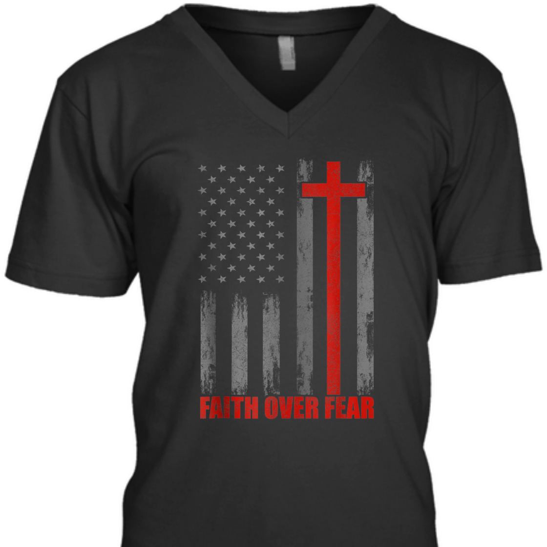 Faith Over Fear T-Shirt US American Flag With Cross For Patriot And Believers