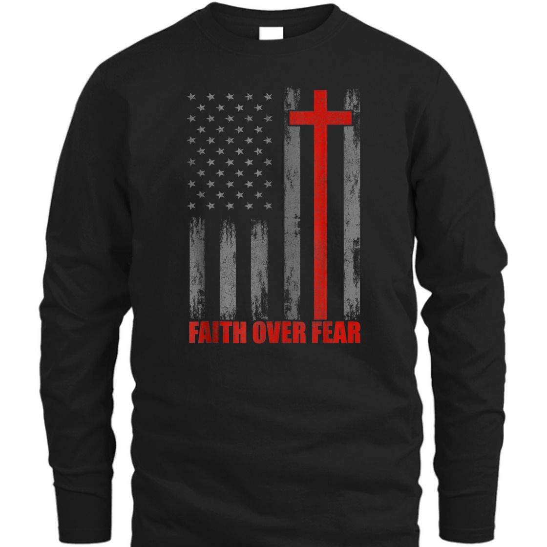 Faith Over Fear T-Shirt US American Flag With Cross For Patriot And Believers