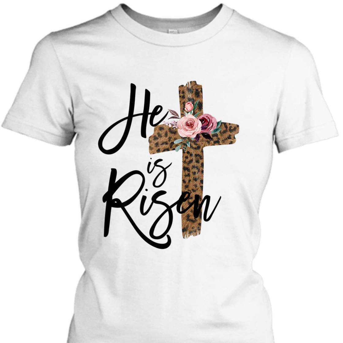 Easter Day T-Shirt He Is Risen Leopard With Christian Cross Easter Day T-Shirt He Is Risen Leopard With Christian Cross