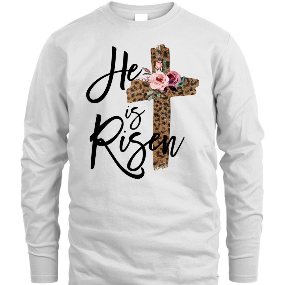Easter Day T-Shirt He Is Risen Leopard With Christian Cross Easter Day T-Shirt He Is Risen Leopard With Christian Cross