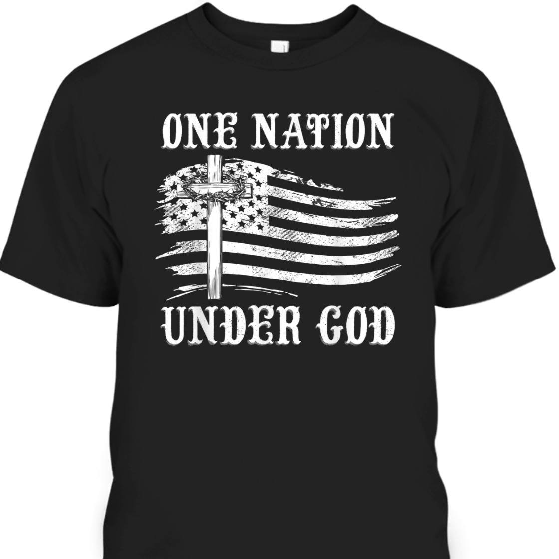 One Nation Under God With US American Flag Independence Day T-Shirt One Nation Under God With US American Flag Independence Day T-Shirt