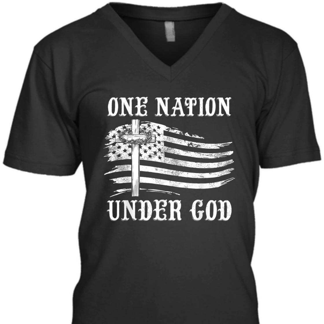One Nation Under God With US American Flag Independence Day T-Shirt One Nation Under God With US American Flag Independence Day T-Shirt