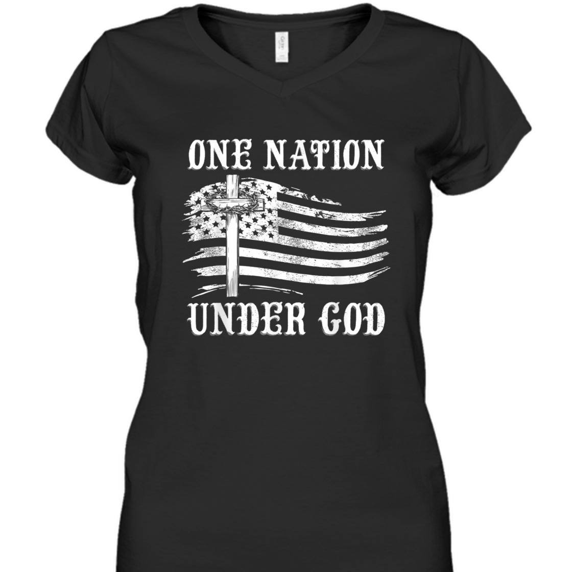 One Nation Under God With US American Flag Independence Day T-Shirt One Nation Under God With US American Flag Independence Day T-Shirt