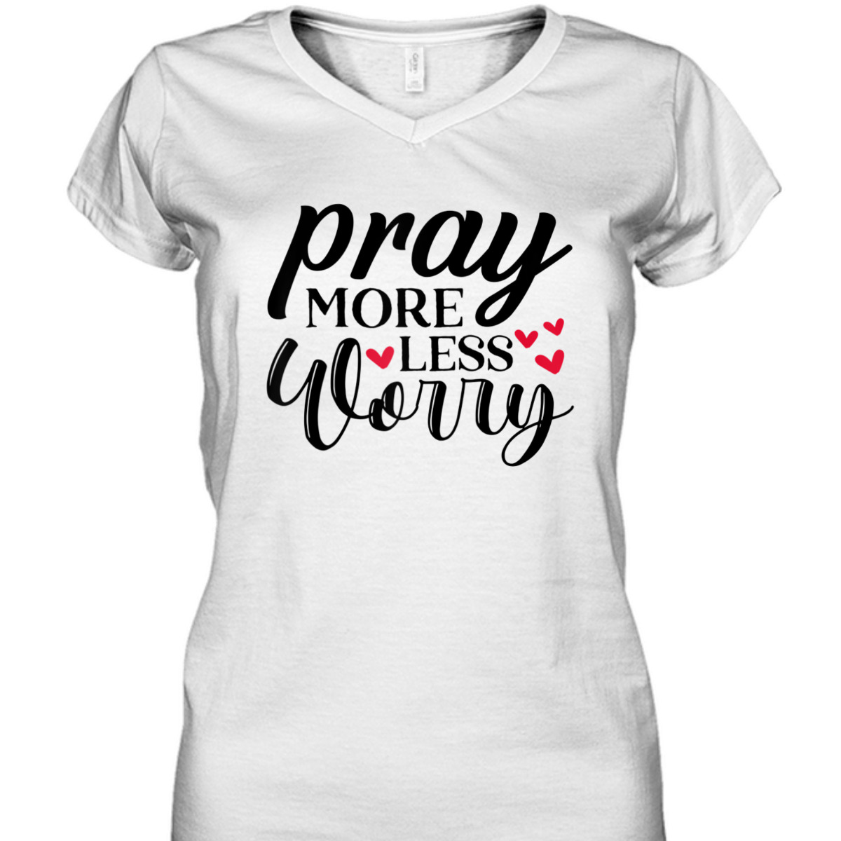 Cute Pray More Worry Less T-Shirt Inspirational Christian Faith Gift
