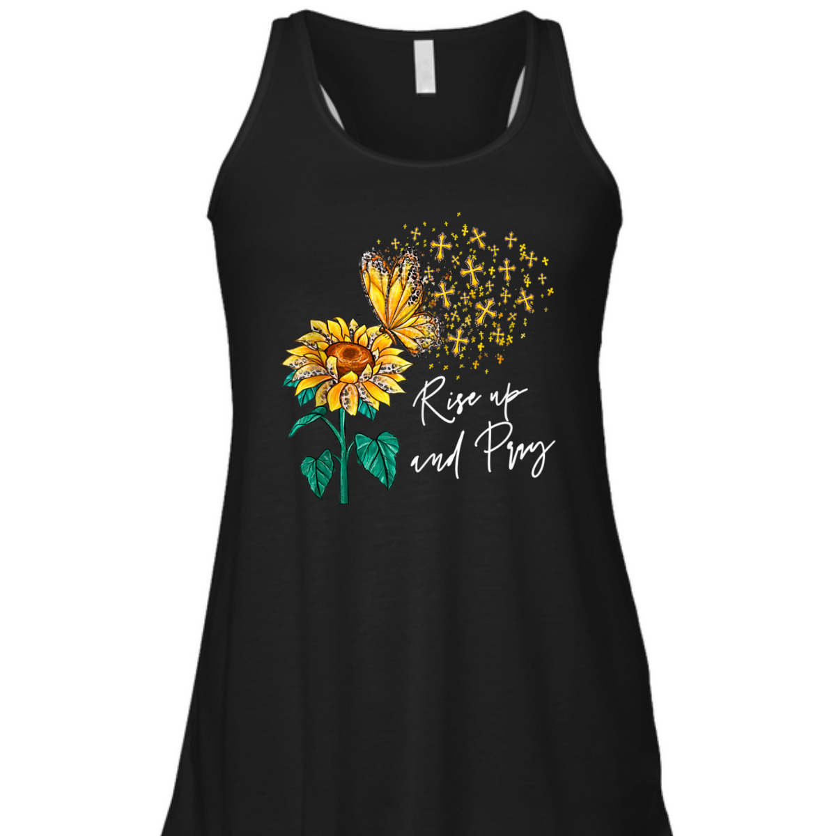 Rise Up And Pray Jesus T-Shirt Sunflower Christian Religious Cross