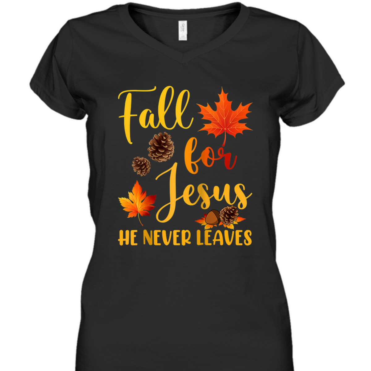 Fall For Jesus He Never Leaves Autumn T-Shirt Christian Prayers Raglan Baseball Thanksgiving Halloween