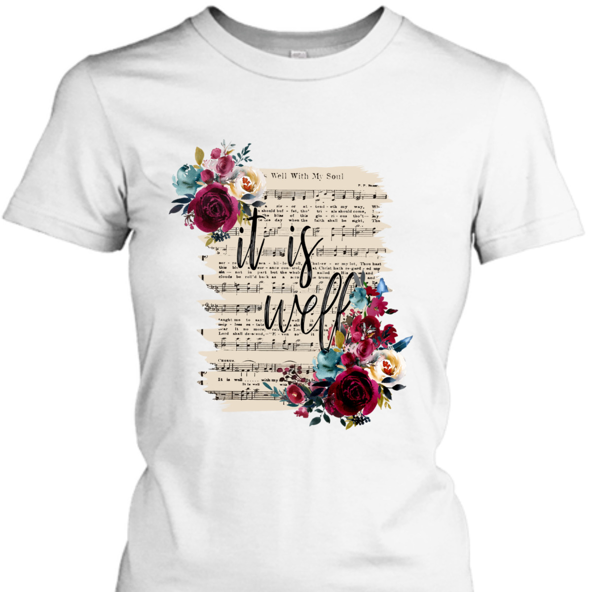 Floral It Is Well With My Soul T-Shirt Christian Religious