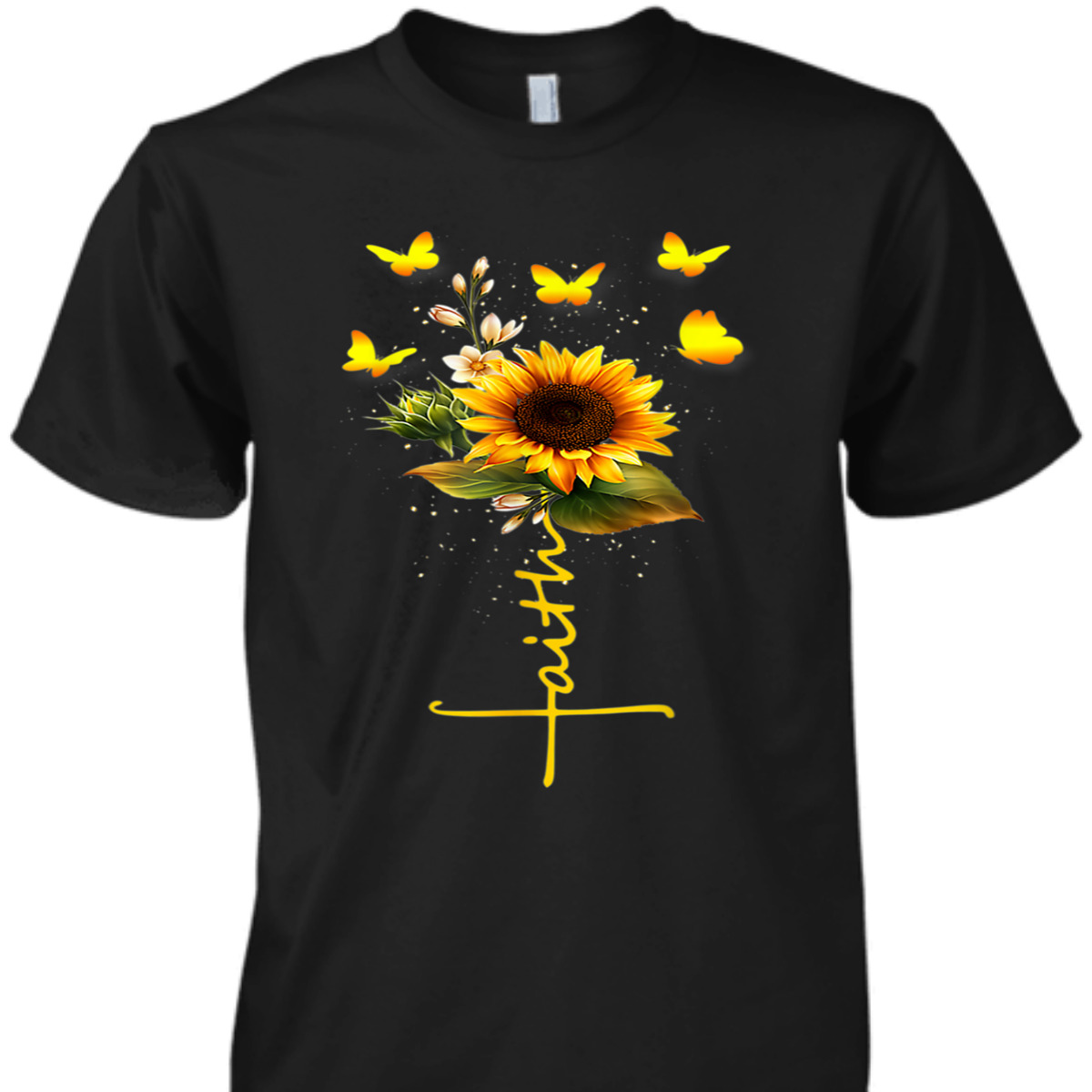Vintage Faith T-Shirt Christian Cross And Sunflower Butterflies Flowers Vintage Faith T-Shirt Christian Cross And Sunflower Butterflies Flowers