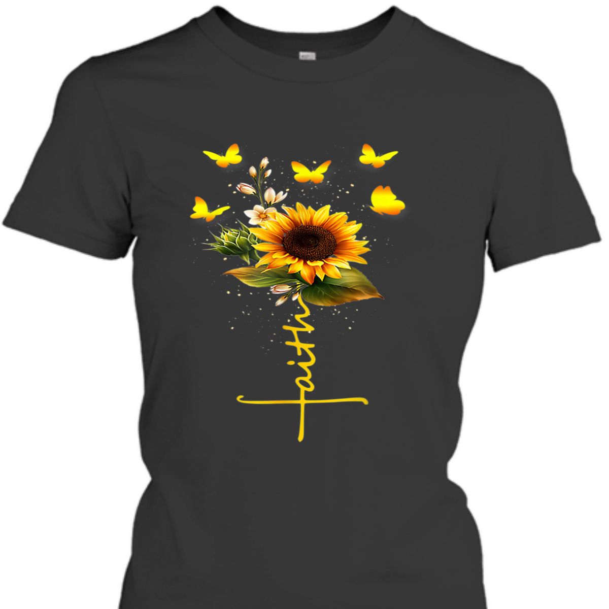 Vintage Faith T-Shirt Christian Cross And Sunflower Butterflies Flowers Vintage Faith T-Shirt Christian Cross And Sunflower Butterflies Flowers