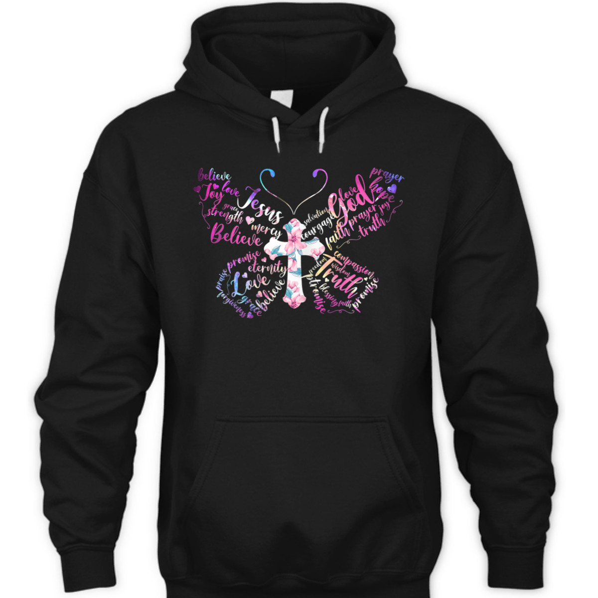 Butterfly Prayer Jesus Christian Cross Floral T-Shirt