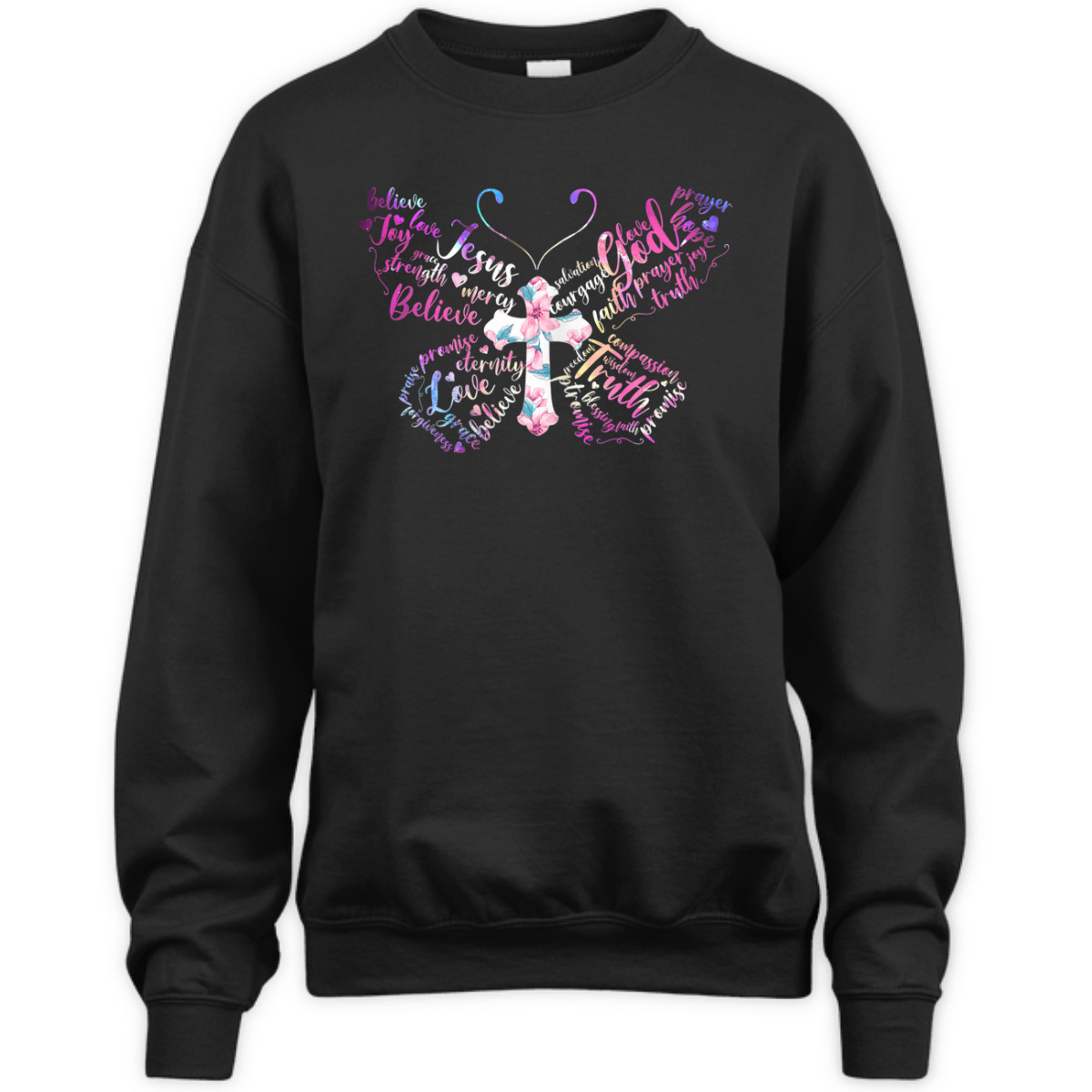 Butterfly Prayer Jesus Christian Cross Floral T-Shirt