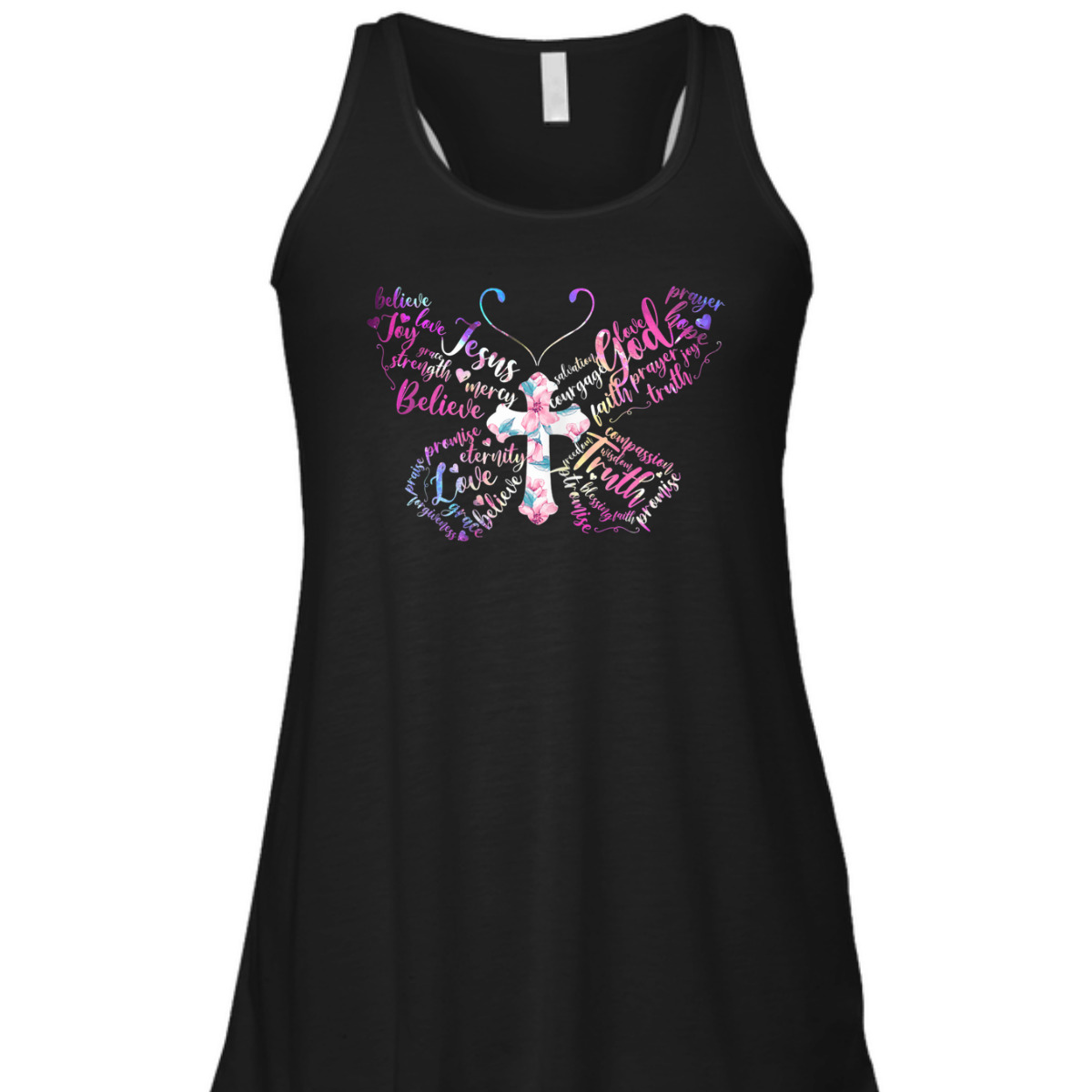 Butterfly Prayer Jesus Christian Cross Floral T-Shirt