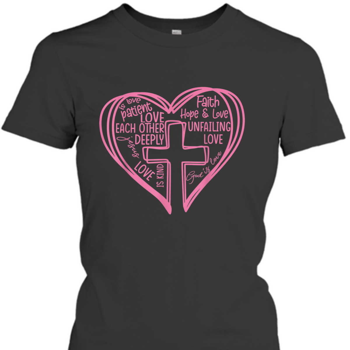 Valentines Day T-Shirt Pink Heart Christian Cross Religious Gift Valentines Day T-Shirt Pink Heart Christian Cross Religious Gift