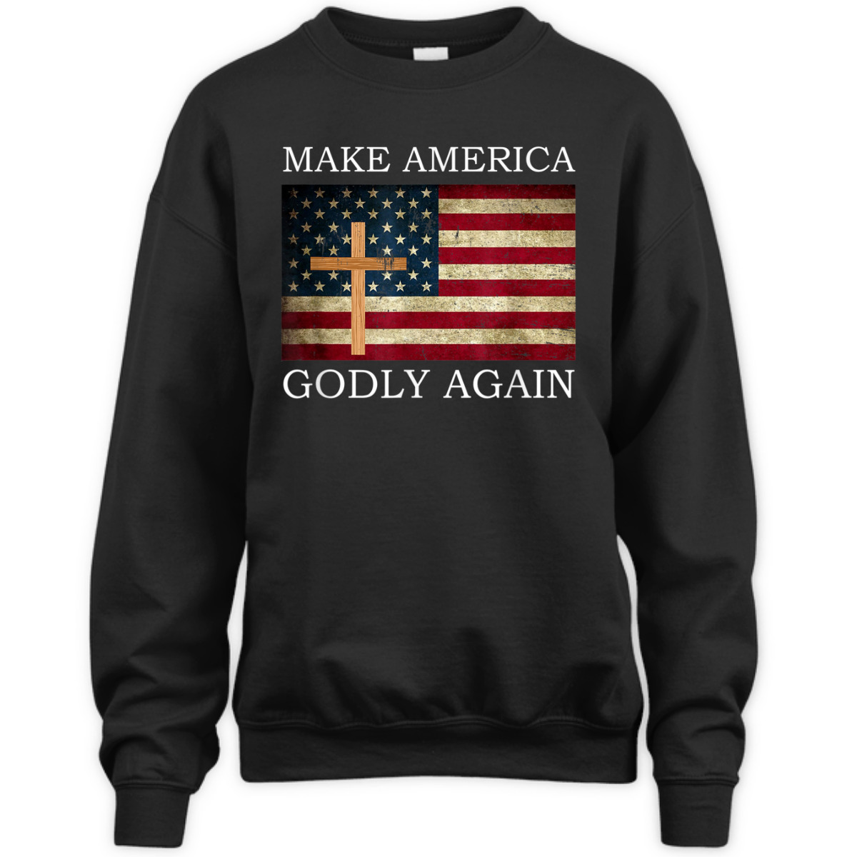 Make America Godly Again US American Flag Christian Cross T-Shirt