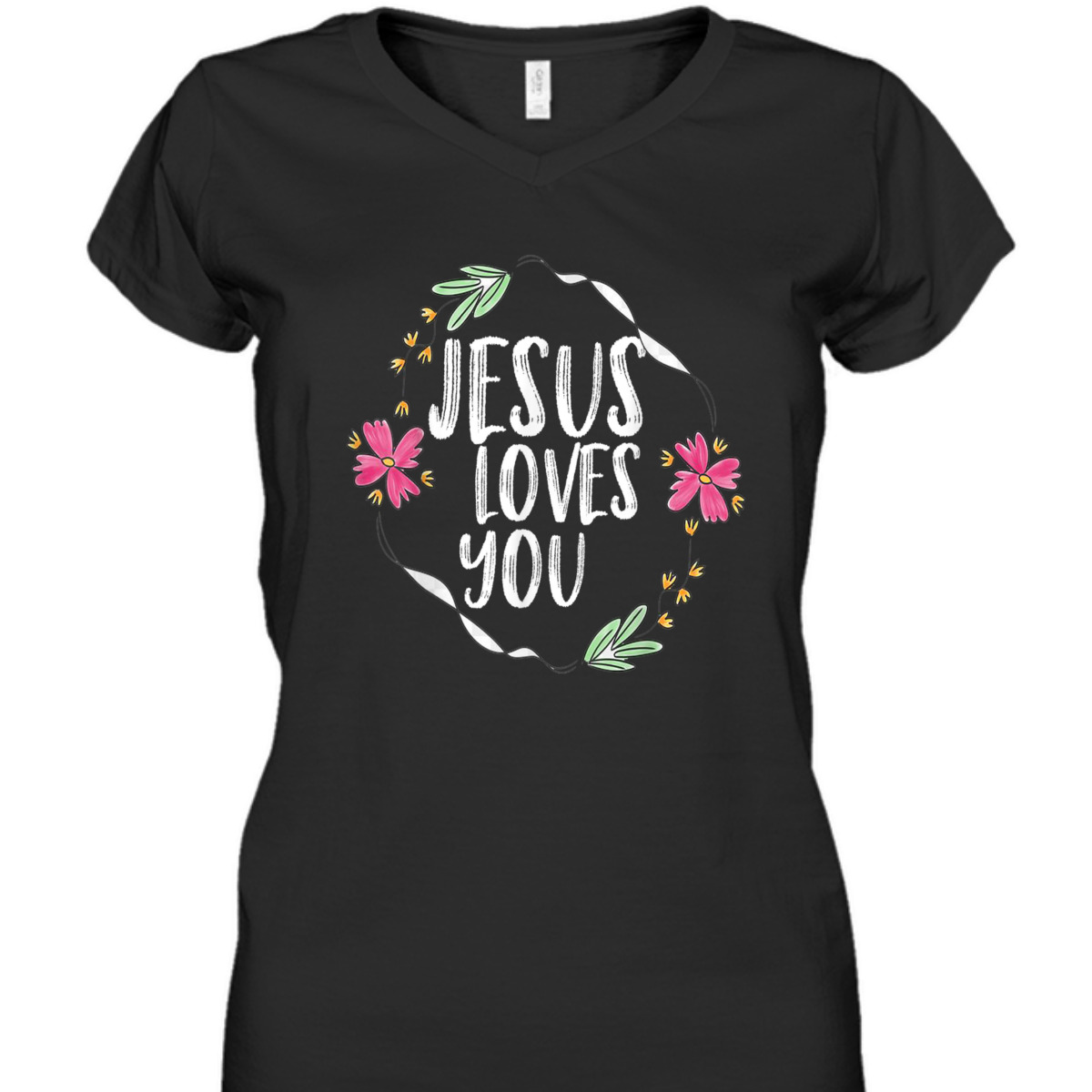 Jesus Loves You T-Shirt With Round Flower Frame
