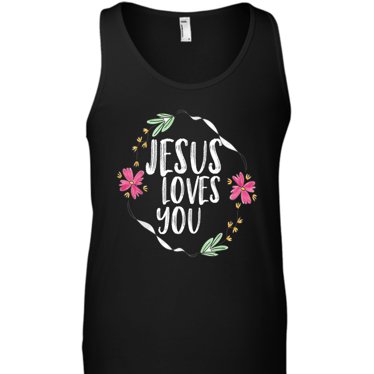 Jesus Loves You T-Shirt With Round Flower Frame Jesus Loves You T-Shirt With Round Flower Frame
