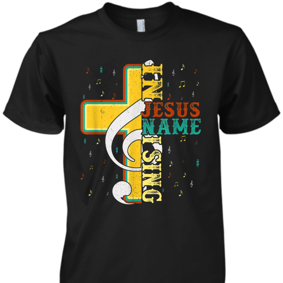 In Jesus Name I Sing T-Shirt Music Note Cross Vintage Gift