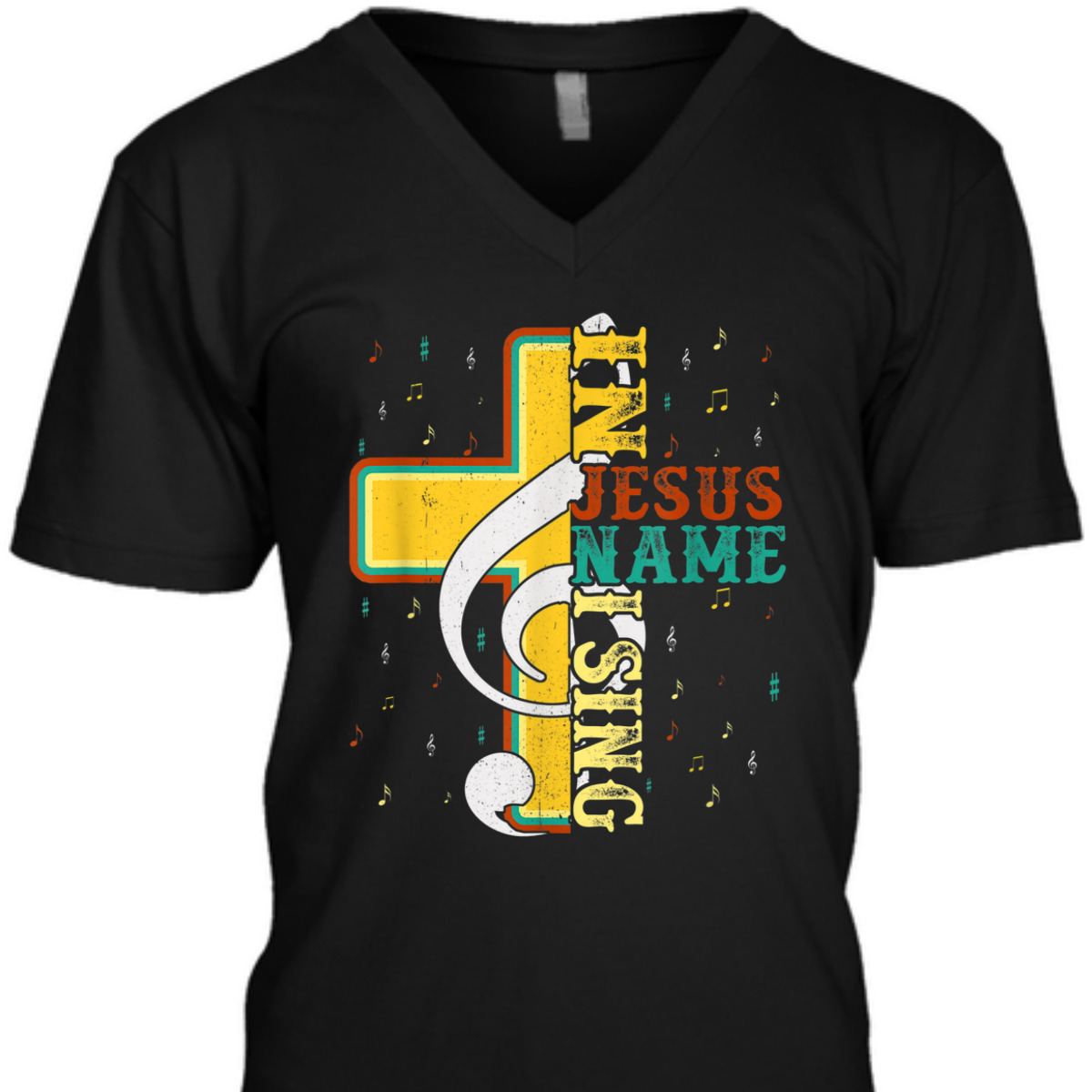 In Jesus Name I Sing T-Shirt Music Note Cross Vintage Gift