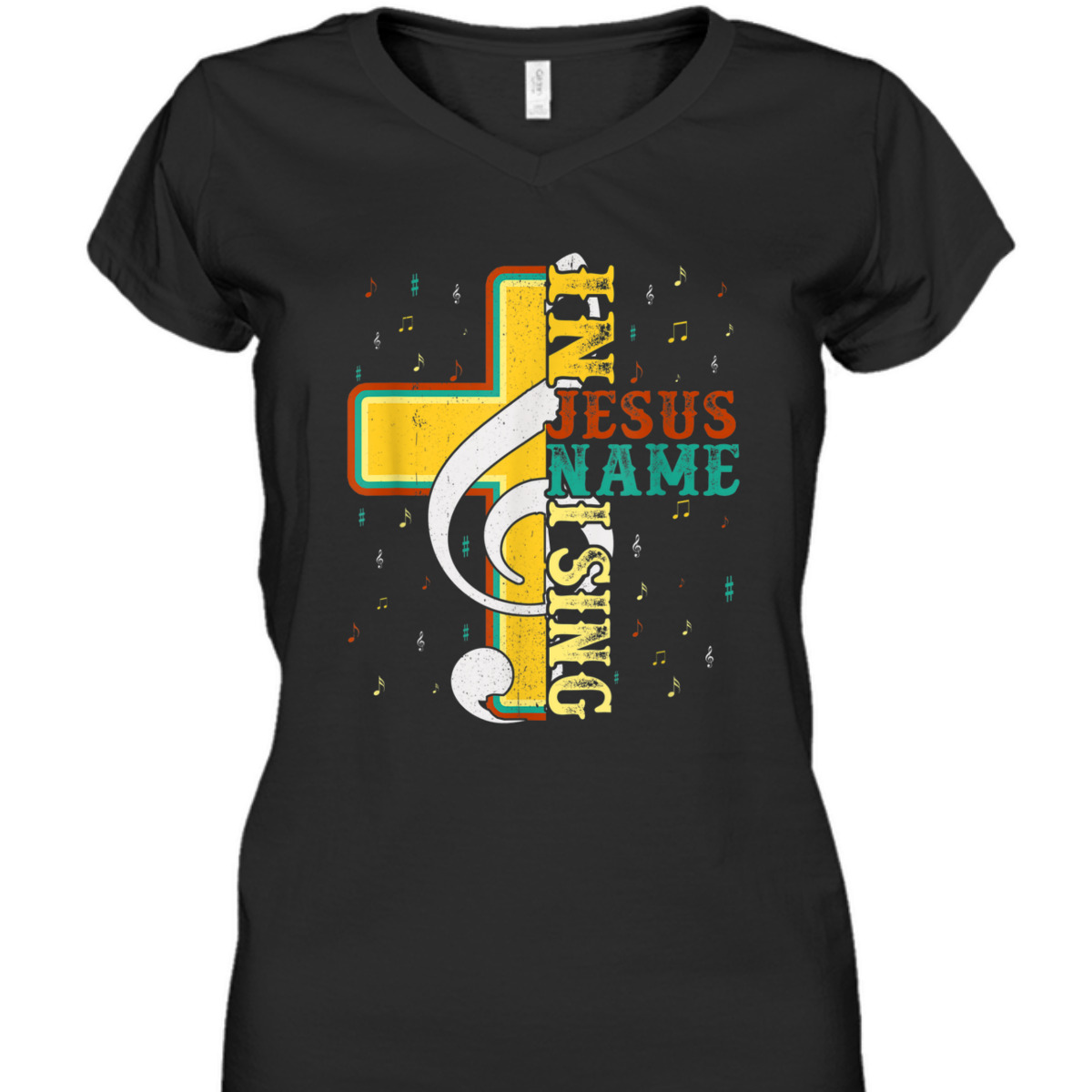 In Jesus Name I Sing T-Shirt Music Note Cross Vintage Gift