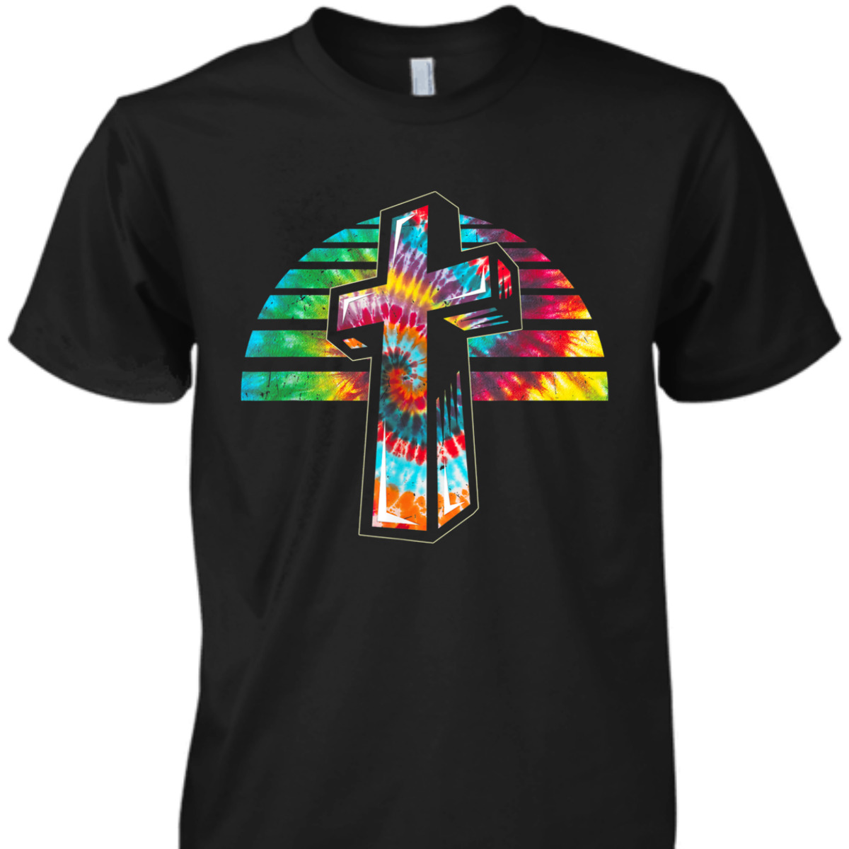 Jesus Christian Cross Tie Dye Rainbow Religious T-Shirt