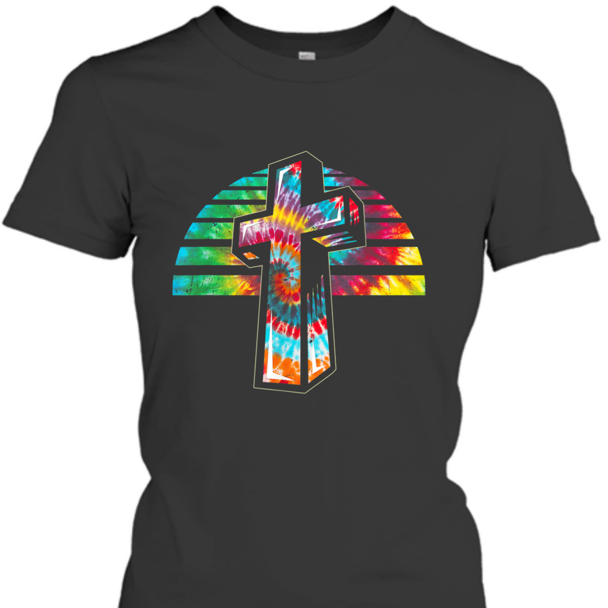Jesus Christian Cross Tie Dye Rainbow Religious T-Shirt